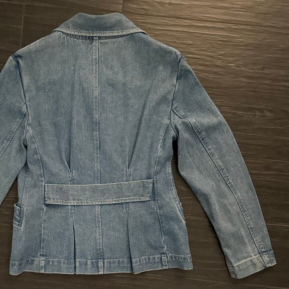 DEMOCRACY WOMENS BLUE DENIM JACKET DOUBLE BREASTED RETRO MEDIUM WASH SZ 6 - Picture 9 of 12